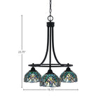 Paramount Three Light Chandelier in Matte Black with 7" Turquoise Cypress Art Glass Shade