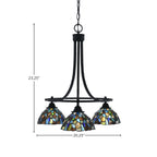 Paramount Three Light Chandelier in Matte Black with 7" Blue Mosaic Art Glass Shade