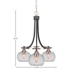 Paramount Three Light Chandelier in Matte Black & Brushed Nickel with 7" Clear Bubble Shade
