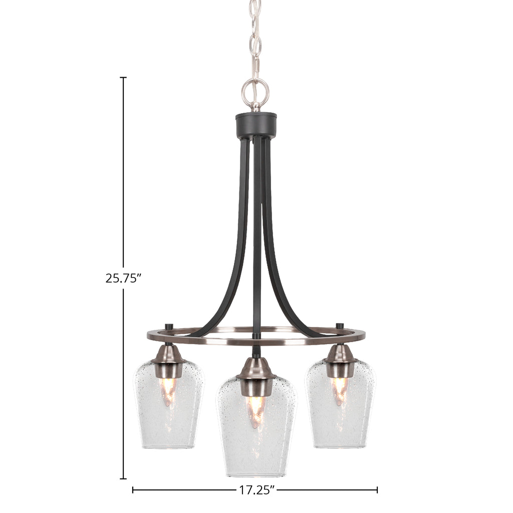 Paramount Three Light Chandelier in Matte Black & Brushed Nickel with 5" Clear Bubble Shade
