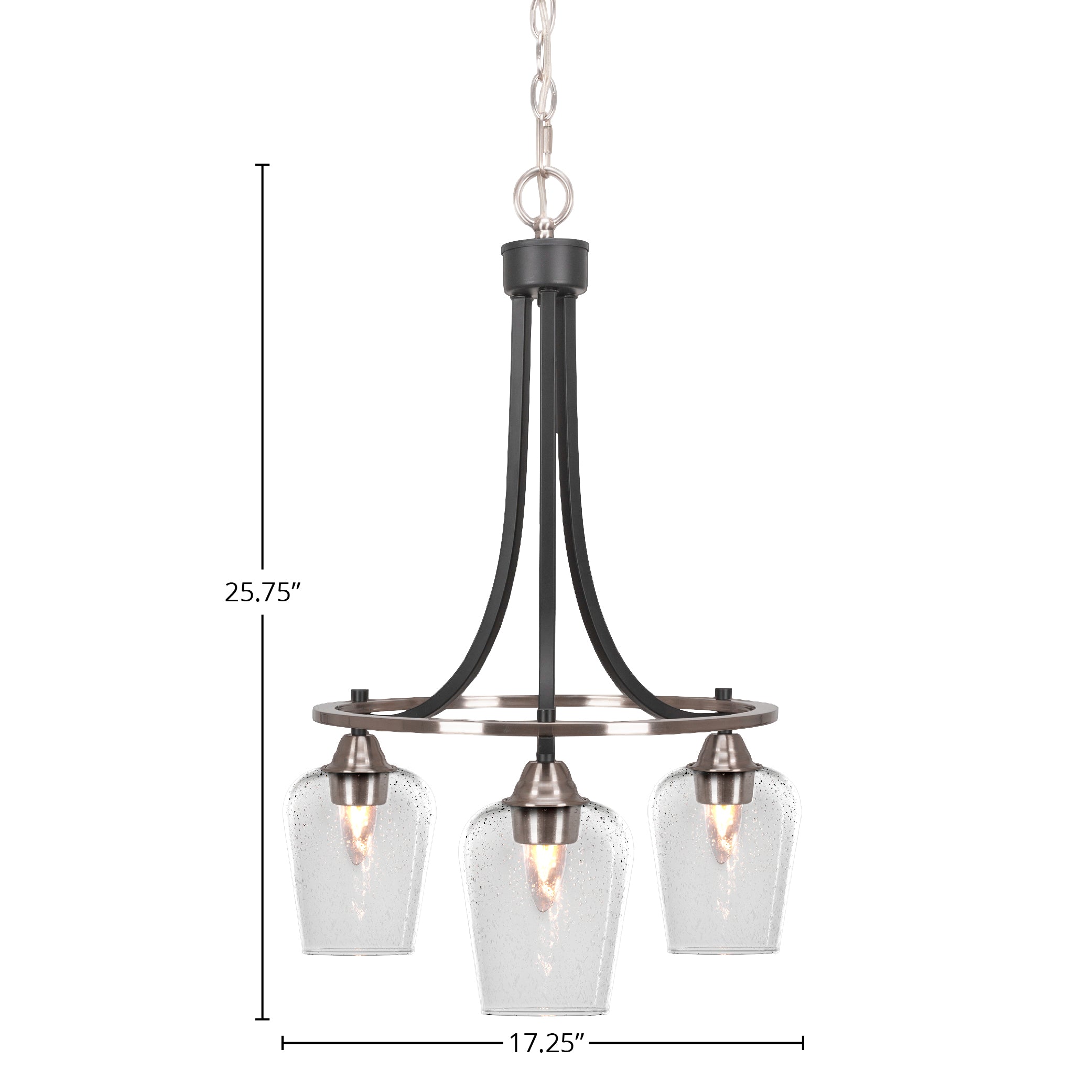 Paramount Three Light Chandelier in Matte Black & Brushed Nickel with 5" Clear Bubble Shade