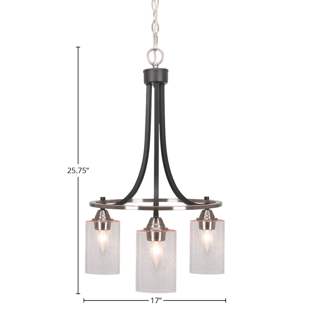 Paramount Three Light Chandelier in Matte Black & Brushed Nickel with 4" Clear Bubble Shade