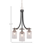 Paramount Three Light Chandelier in Matte Black & Brushed Nickel with 4" Clear Bubble Shade