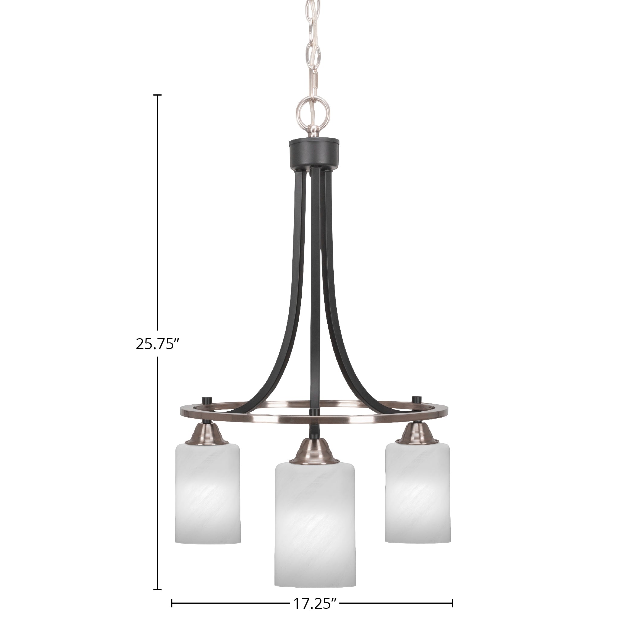 Paramount Three Light Chandelier in Matte Black & Brushed Nickel with 4" White Marble Shade
