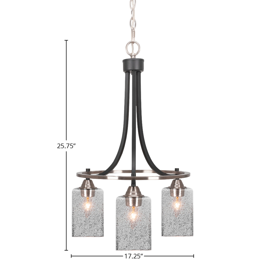 Paramount Three Light Chandelier in Matte Black & Brushed Nickel with 4" Smoke Bubble Shade