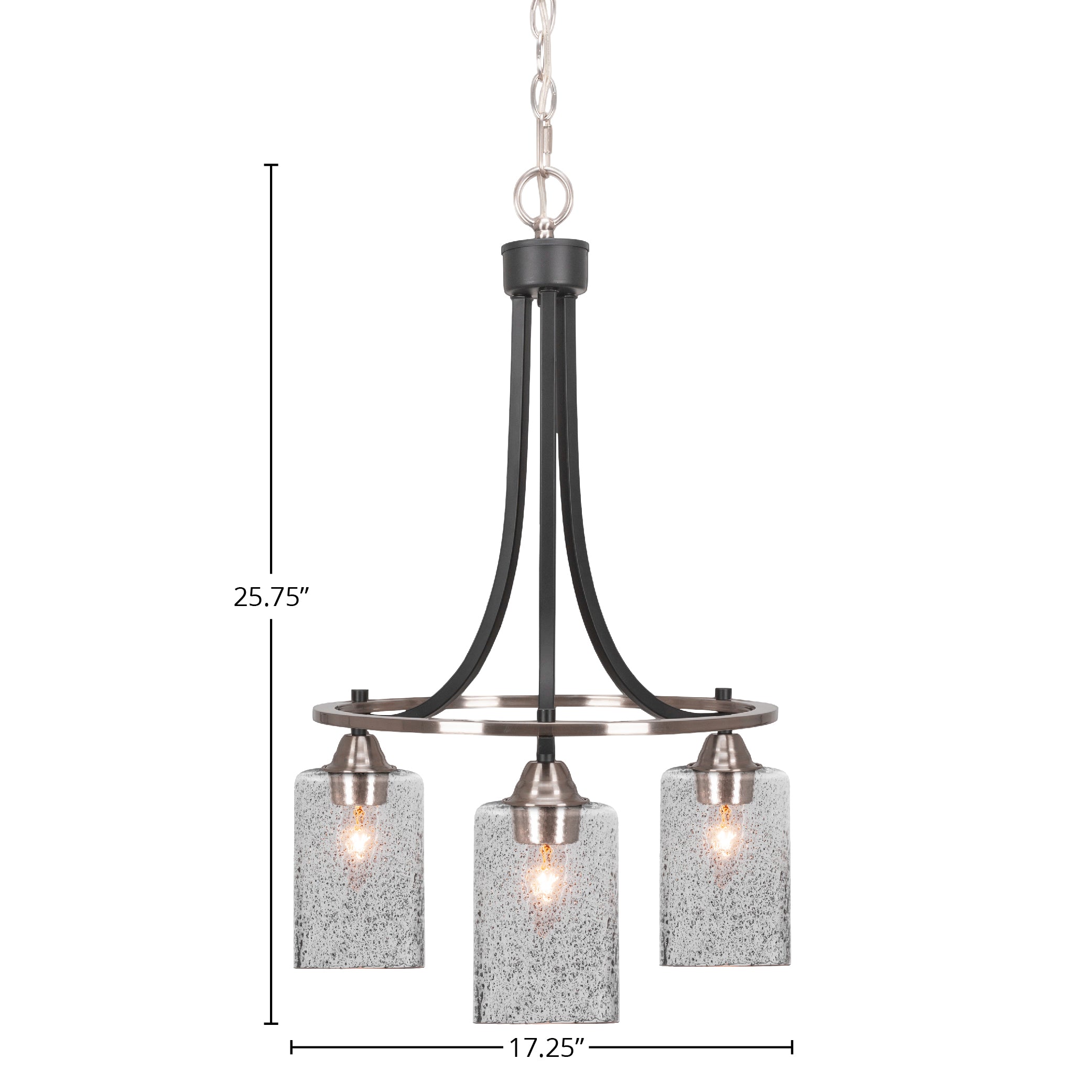 Paramount Three Light Chandelier in Matte Black & Brushed Nickel with 4" Smoke Bubble Shade