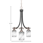 Paramount Three Light Chandelier in Matte Black & Brushed Nickel with 4" Onyx Swirl Shade