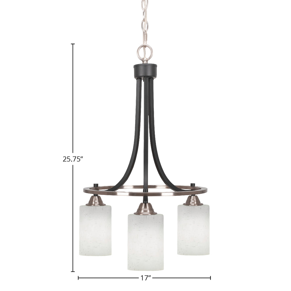 Paramount Three Light Chandelier in Matte Black & Brushed Nickel with 4" White Muslin Shade