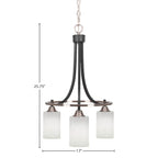Paramount Three Light Chandelier in Matte Black & Brushed Nickel with 4" White Muslin Shade