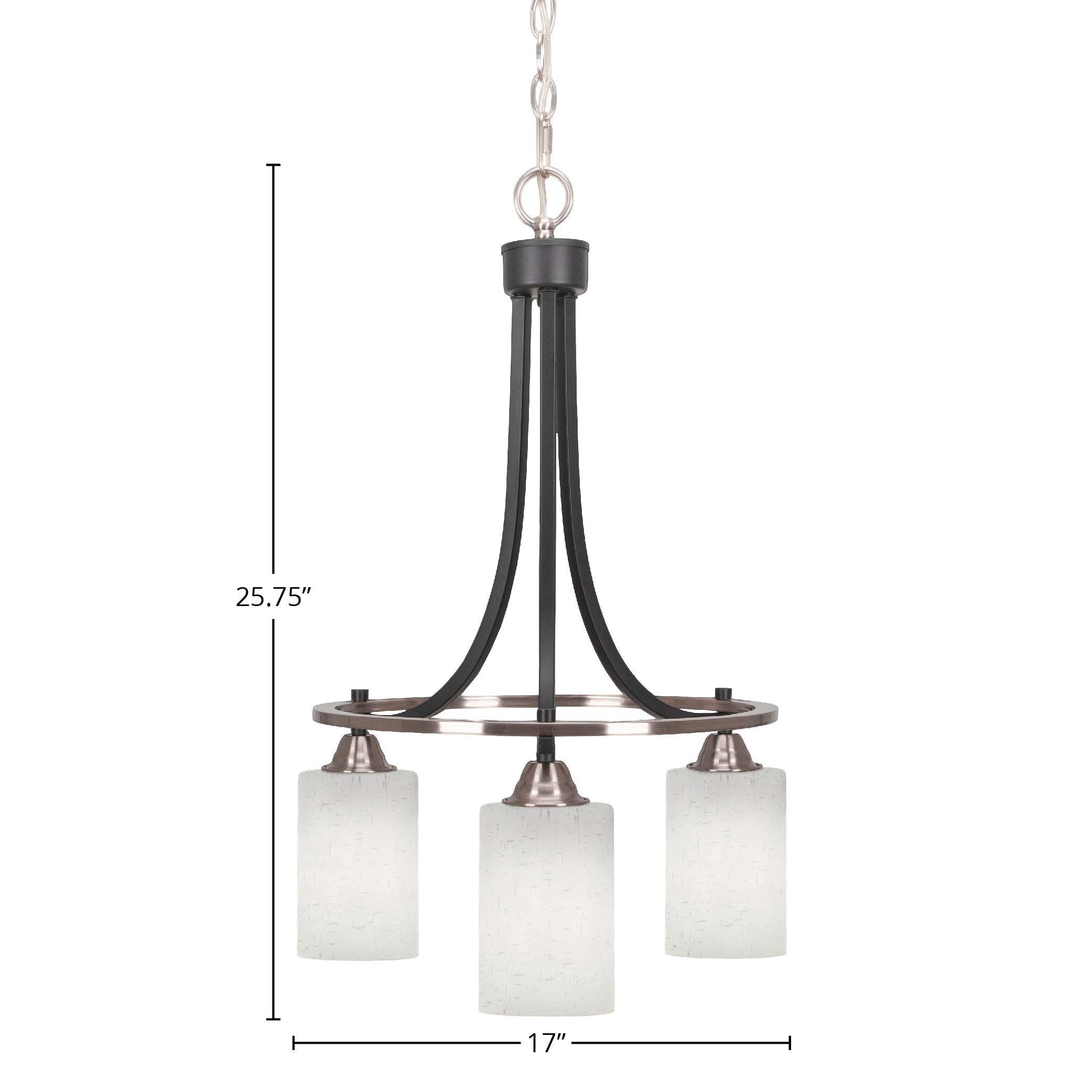Paramount Three Light Chandelier in Matte Black & Brushed Nickel with 4" White Muslin Shade