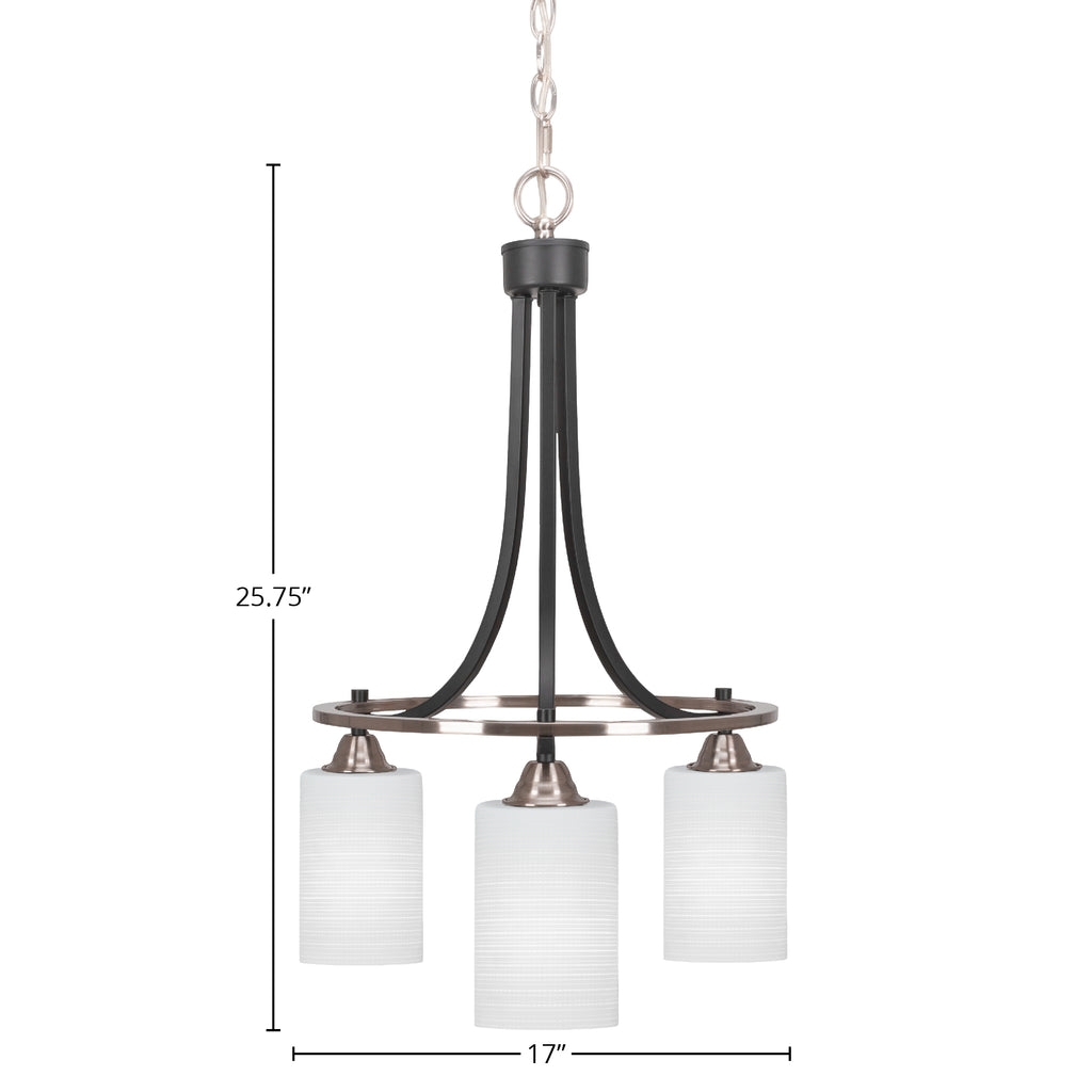 Paramount Three Light Chandelier in Matte Black & Brushed Nickel with 4" White Matrix Shade