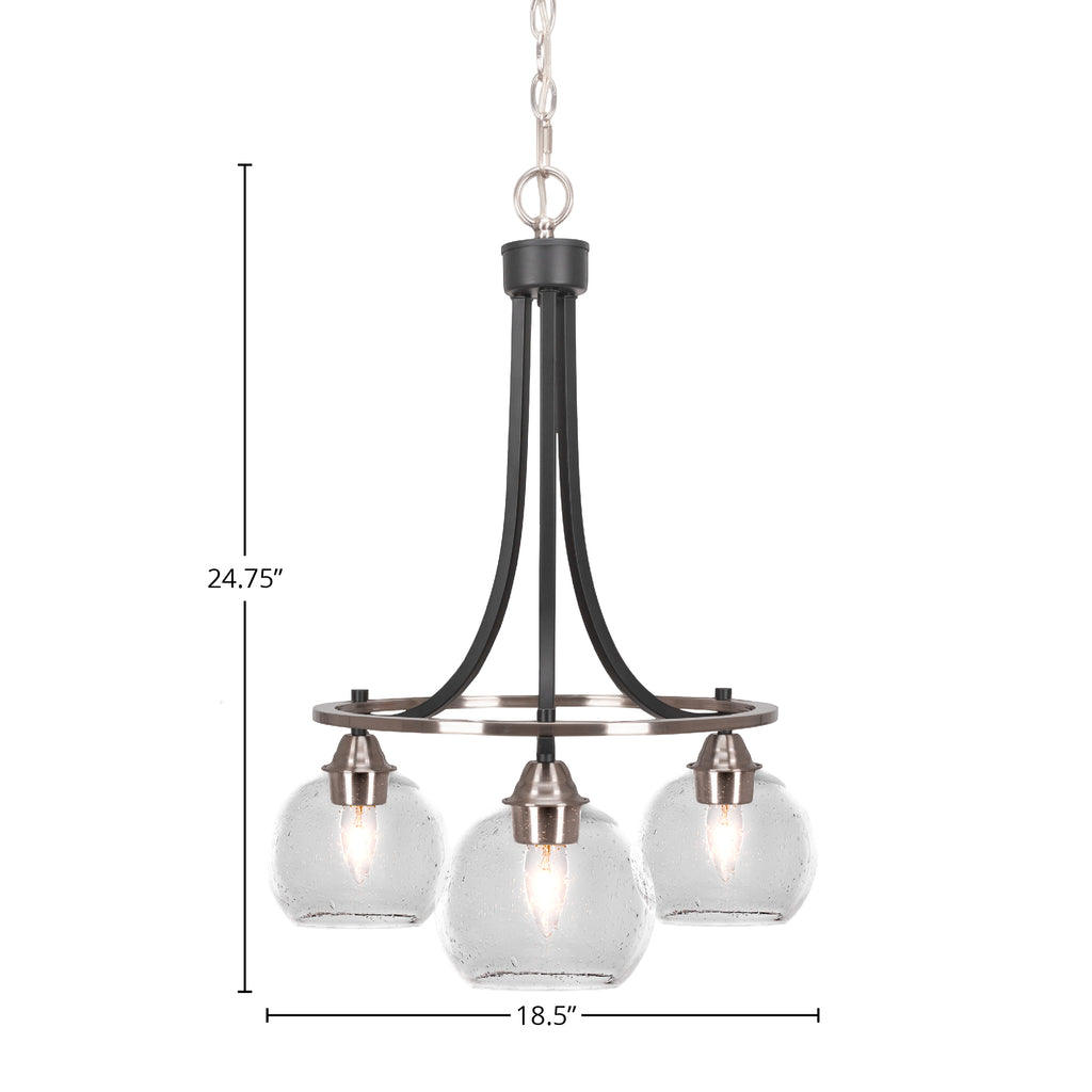 Paramount Three Light Chandelier in Matte Black & Brushed Nickel with 5.75" Clear Bubble Shade