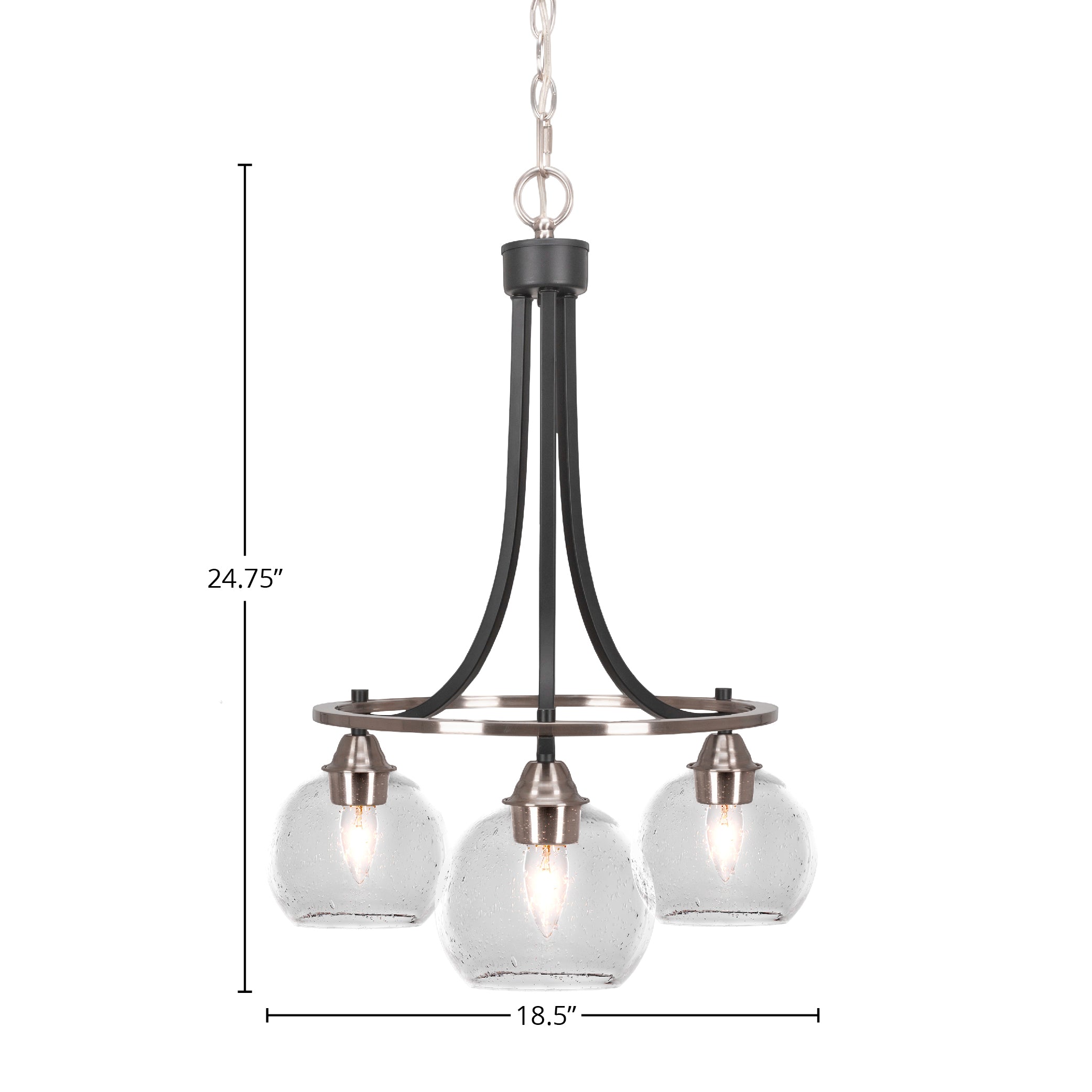 Paramount Three Light Chandelier in Matte Black & Brushed Nickel with 5.75" Clear Bubble Shade