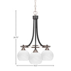 Paramount Three Light Chandelier in Matte Black & Brushed Nickel with 5.75" White Marble Shade