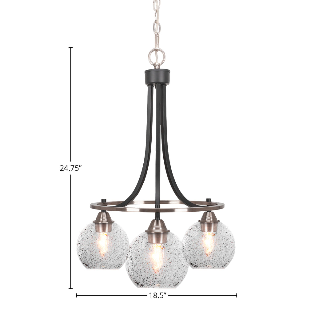 Paramount Three Light Chandelier in Matte Black & Brushed Nickel with 5.75" Smoke Bubble Shade