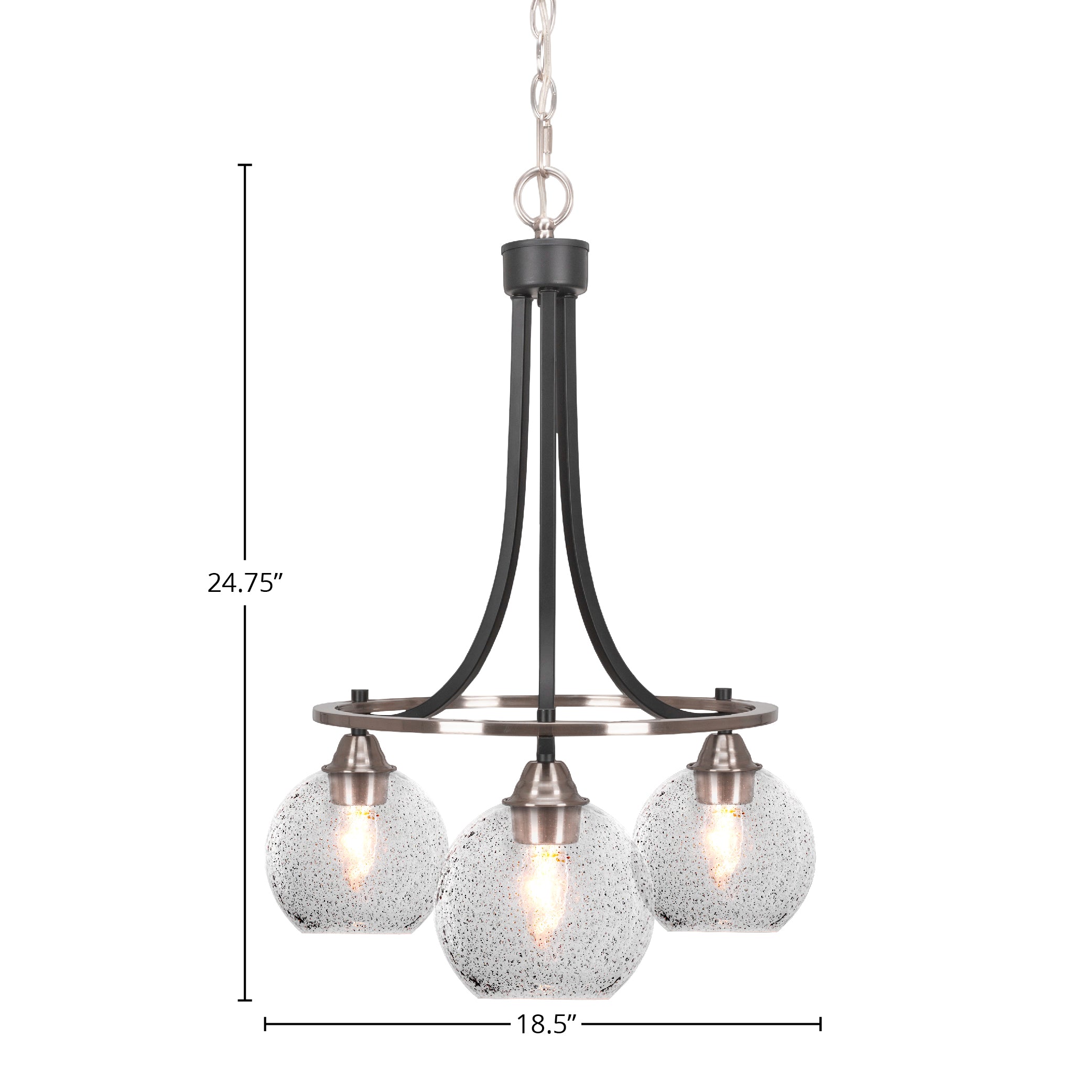 Paramount Three Light Chandelier in Matte Black & Brushed Nickel with 5.75" Smoke Bubble Shade
