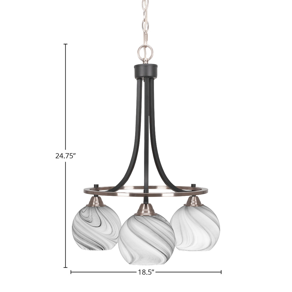 Paramount Three Light Chandelier in Matte Black & Brushed Nickel with 5.75" Onyx Swirl Shade