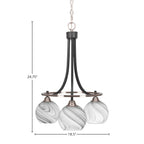 Paramount Three Light Chandelier in Matte Black & Brushed Nickel with 5.75" Onyx Swirl Shade