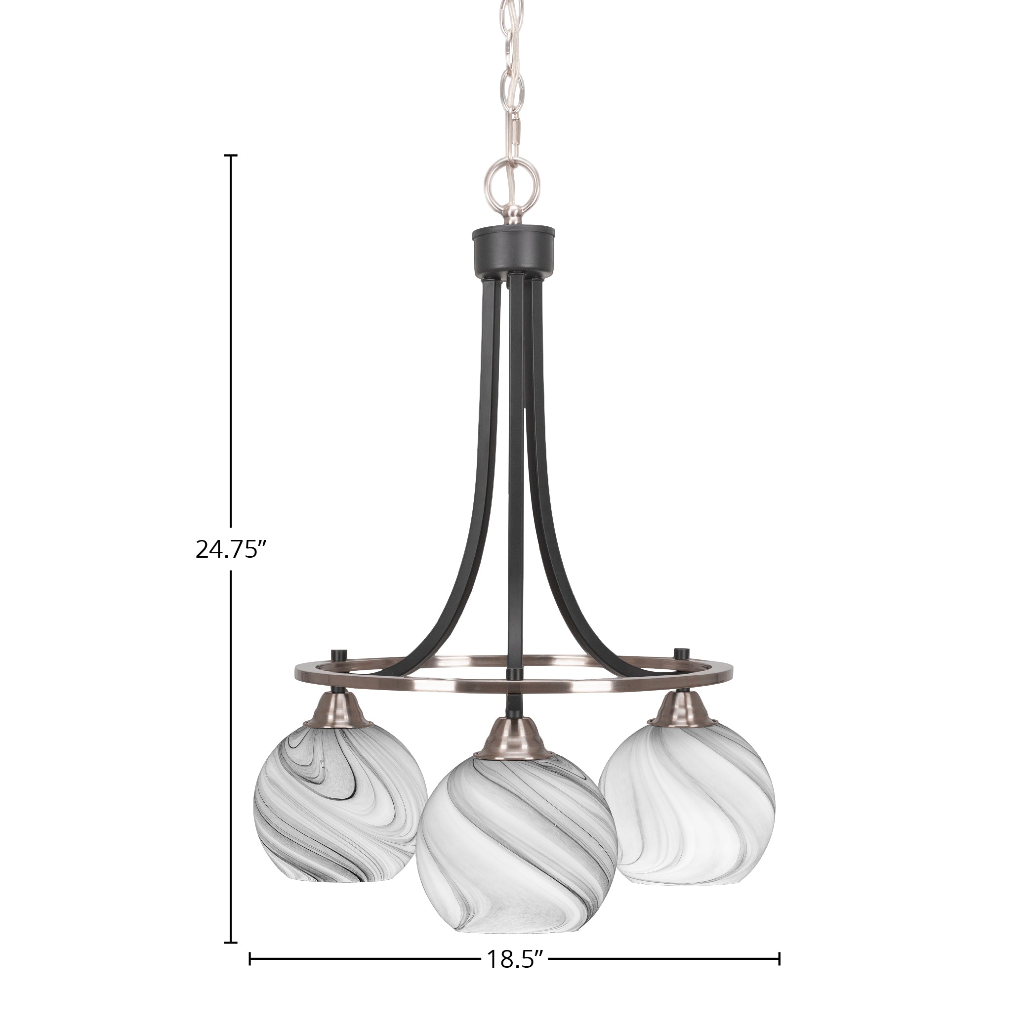 Paramount Three Light Chandelier in Matte Black & Brushed Nickel with 5.75" Onyx Swirl Shade