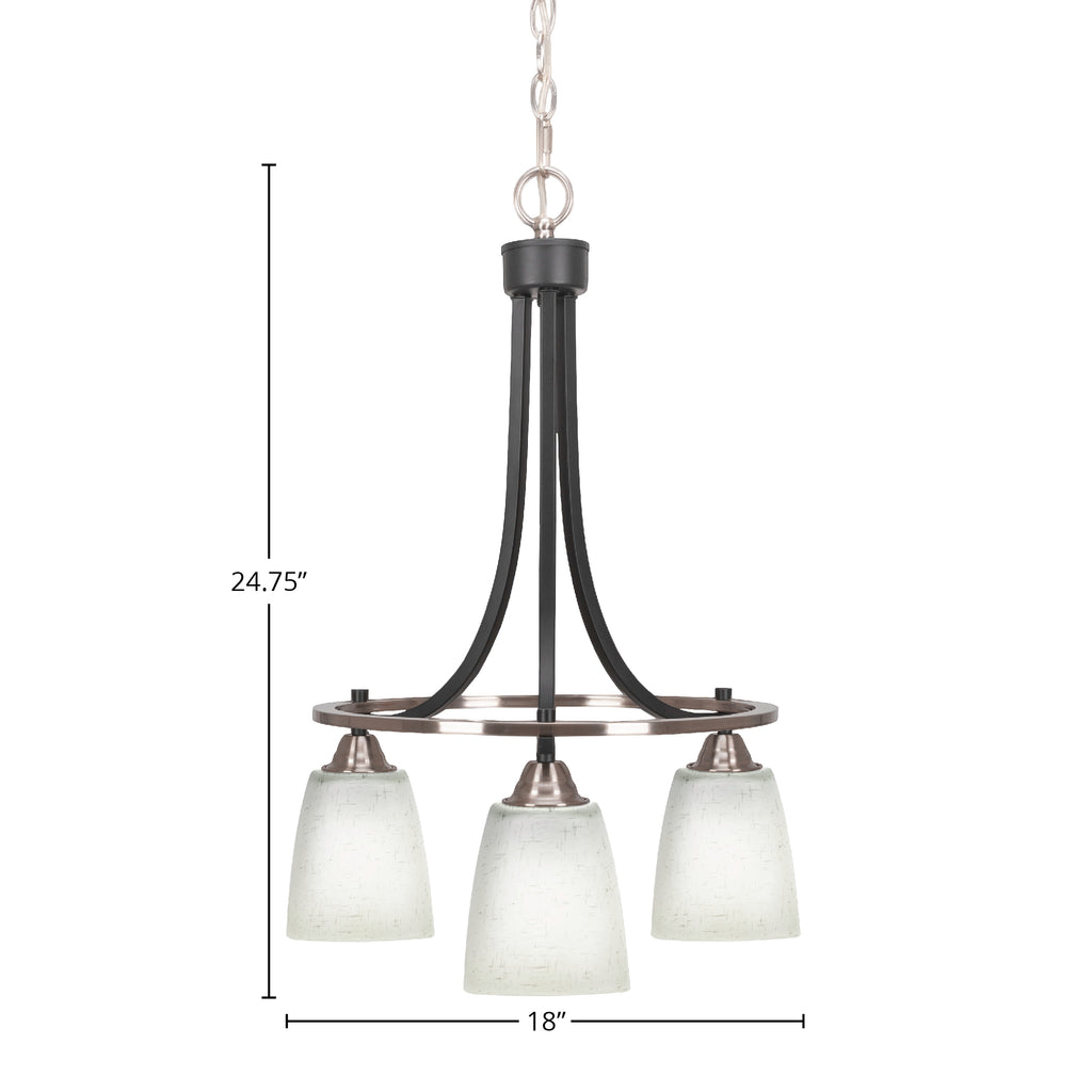 Paramount Three Light Chandelier in Matte Black & Brushed Nickel with 4.5" Square White Muslin Shade