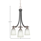 Paramount Three Light Chandelier in Matte Black & Brushed Nickel with 4.5" Square White Muslin Shade