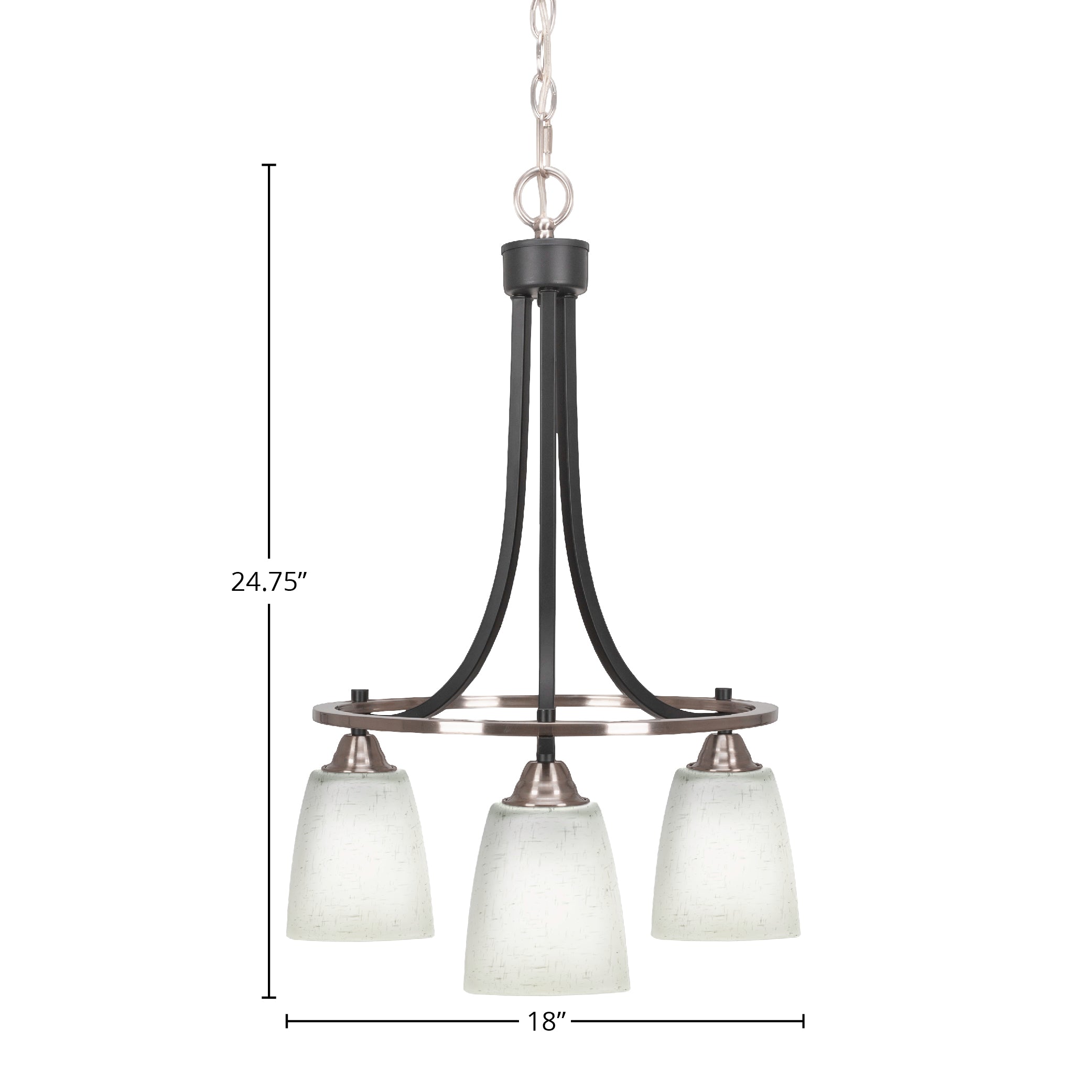 Paramount Three Light Chandelier in Matte Black & Brushed Nickel with 4.5" Square White Muslin Shade