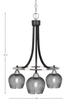 Paramount Three Light Chandelier in Matte Black & Brushed Nickel with Smoke Textured Shade