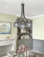 Paramount Three Light Chandelier in Matte Black & Brushed Nickel with Smoke Textured Shade