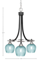 Paramount Three Light Chandelier in Matte Black & Brushed Nickel with Turquoise Textured Shade