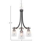 Paramount Three Light Chandelier in Matte Black & Brushed Nickel with 4.5" Square Clear Bubble Shade