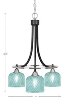 Paramount Three Light Chandelier in Matte Black & Brushed Nickel with Turquoise Textured Shade