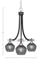 Paramount Three Light Chandelier in Matte Black & Brushed Nickel with Smoke Textured Shade