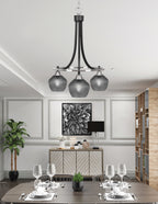 Paramount Three Light Chandelier in Matte Black & Brushed Nickel with Smoke Textured Shade