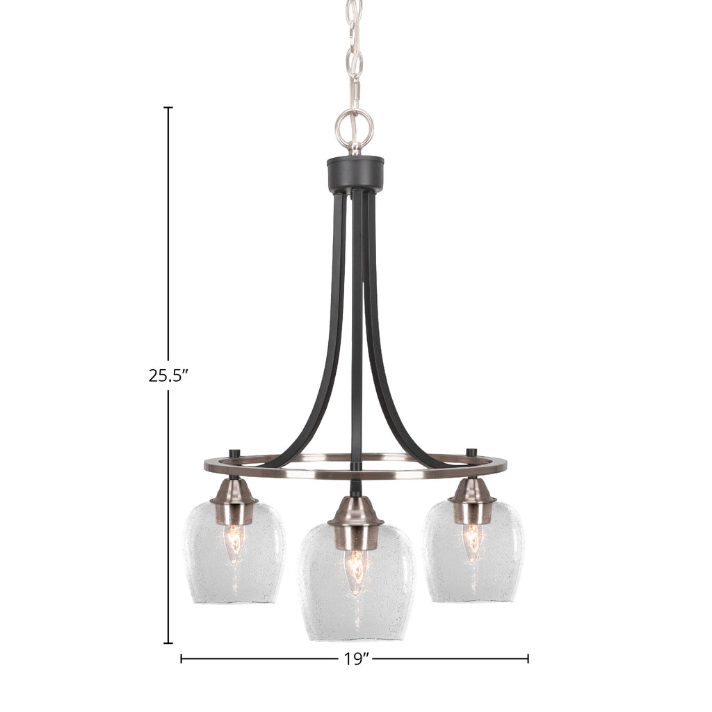 Paramount Three Light Chandelier in Matte Black & Brushed Nickel with 6" Clear Bubble Shade