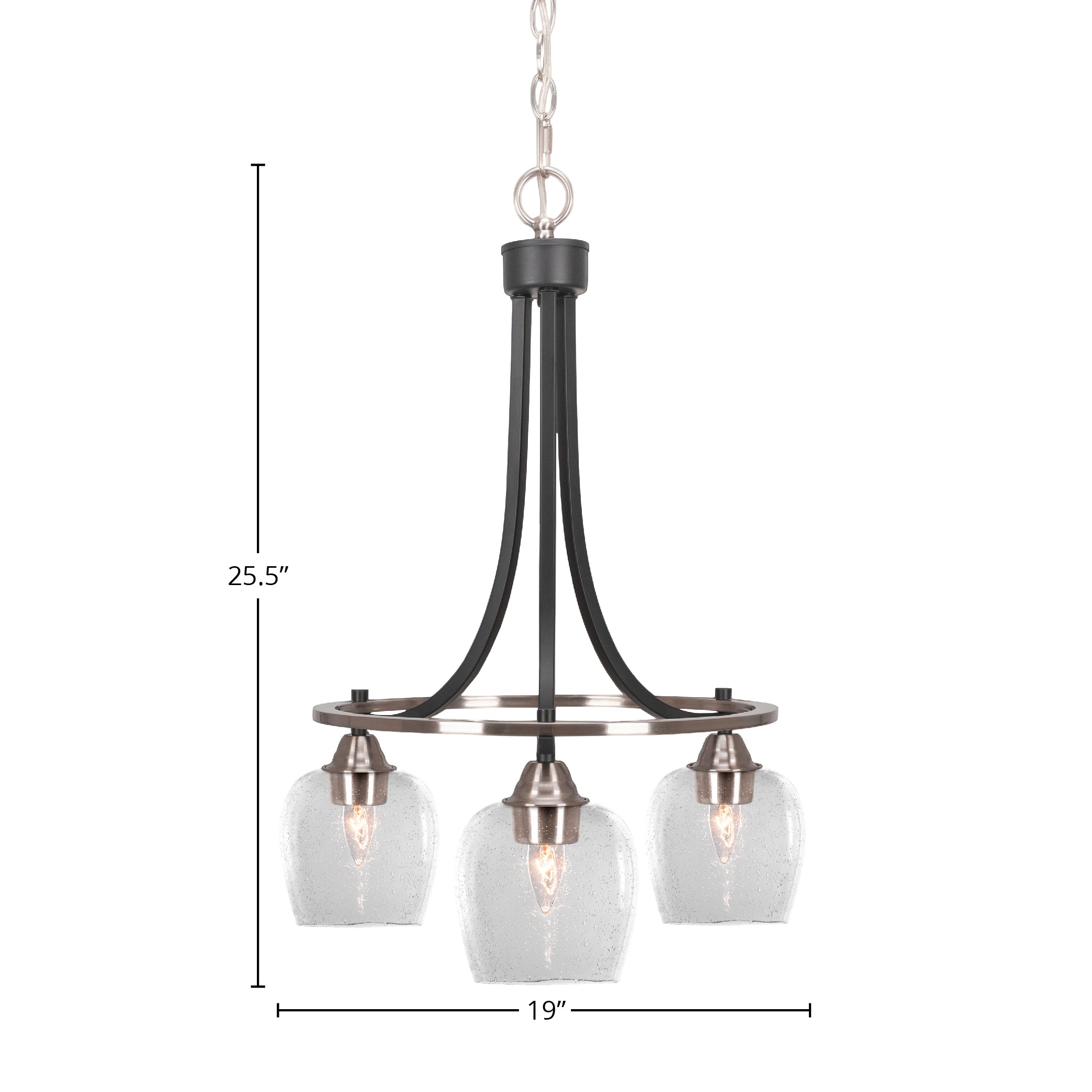 Paramount Three Light Chandelier in Matte Black & Brushed Nickel with 6" Clear Bubble Shade