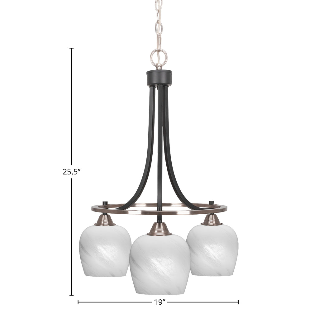 Paramount Three Light Chandelier in Matte Black & Brushed Nickel with 6" White Marble Shade
