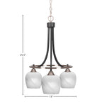 Paramount Three Light Chandelier in Matte Black & Brushed Nickel with 6" White Marble Shade