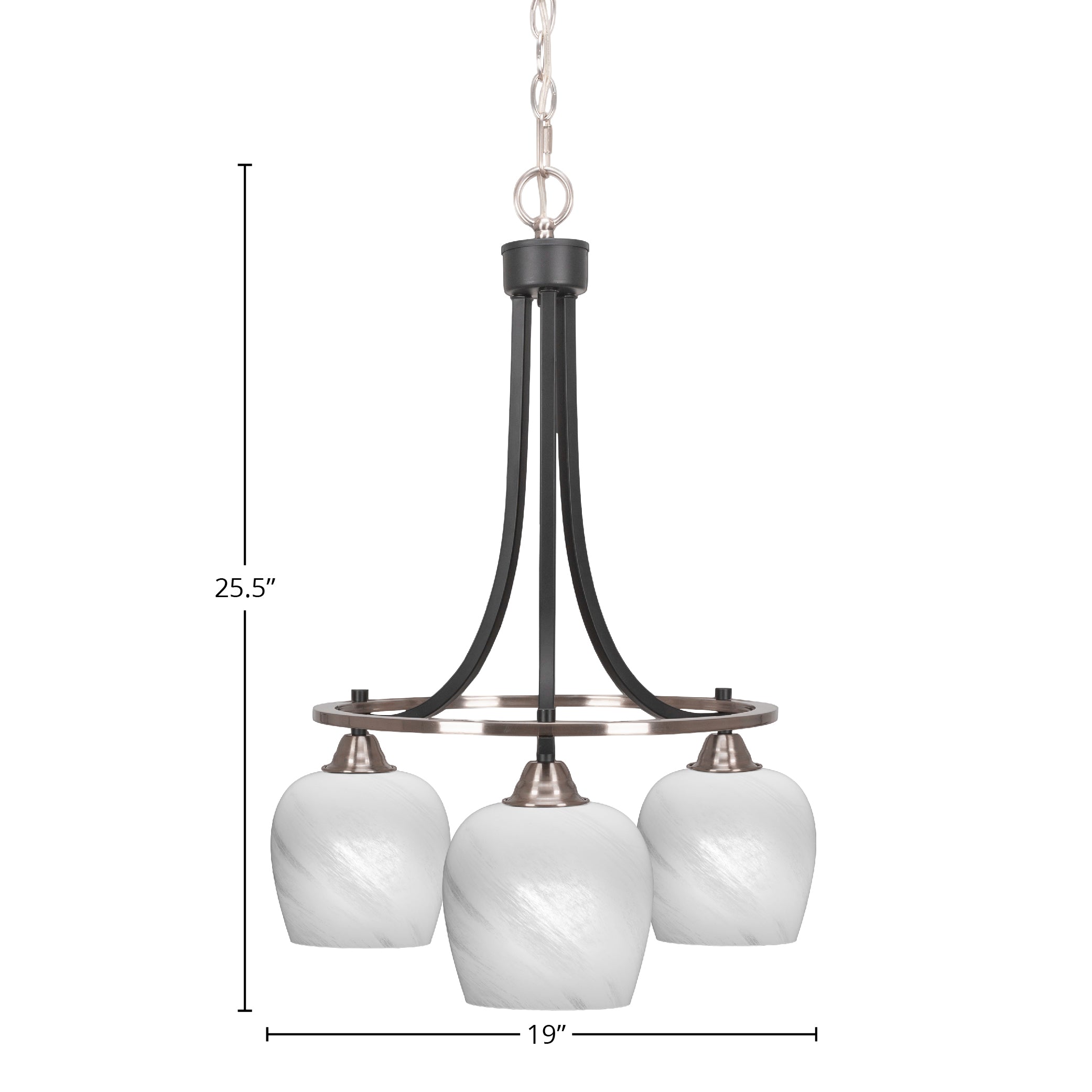 Paramount Three Light Chandelier in Matte Black & Brushed Nickel with 6" White Marble Shade