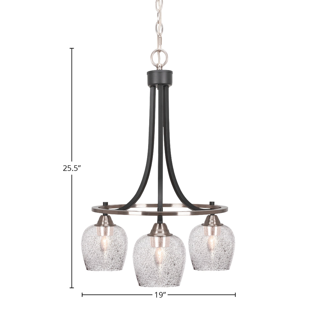 Paramount Three Light Chandelier in Matte Black & Brushed Nickel with 6" Smoke Bubble Shade