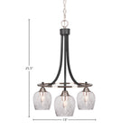 Paramount Three Light Chandelier in Matte Black & Brushed Nickel with 6" Smoke Bubble Shade