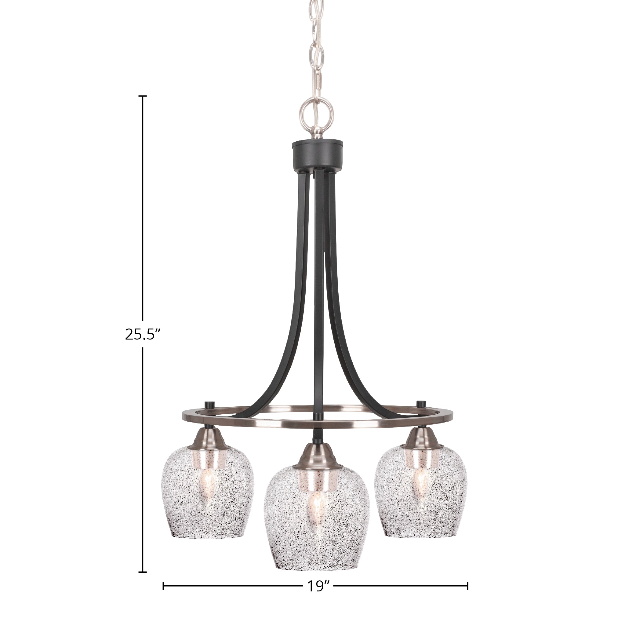Paramount Three Light Chandelier in Matte Black & Brushed Nickel with 6" Smoke Bubble Shade