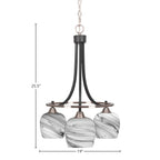 Paramount Three Light Chandelier in Matte Black & Brushed Nickel with 6" Onyx Swirl Shade