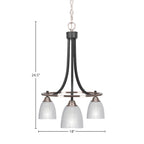 Paramount Three Light Chandelier in Matte Black & Brushed Nickel with 5" Clear Ribbed Shade