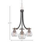 Paramount Three Light Chandelier in Matte Black & Brushed Nickel with 6" Clear Ribbed Shade