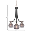 Paramount Three Light Chandelier in Matte Black & Brushed Nickel with 6" Smoke Ribbed Shade