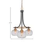 Paramount Three Light Chandelier in Matte Black & Brass with 7" Clear Bubble Shade