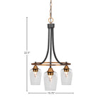 Paramount Three Light Chandelier in Matte Black & Brass with 5" Clear Bubble Shade