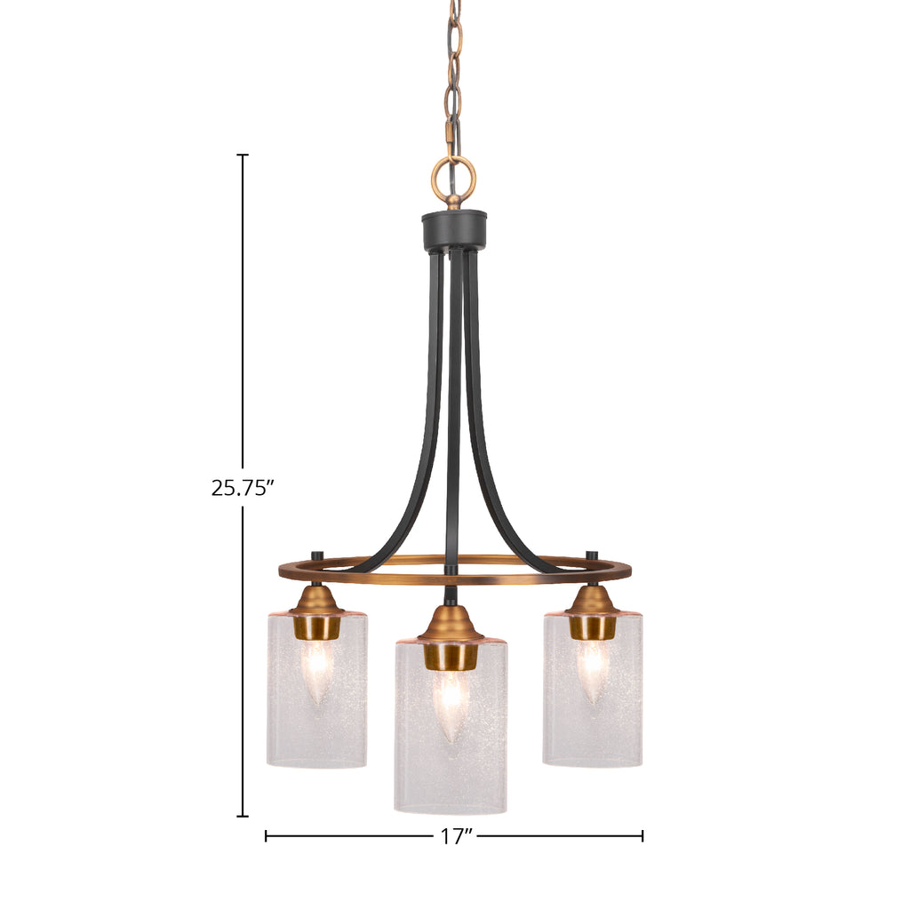 Paramount Three Light Chandelier in Matte Black & Brass with 4" Clear Bubble Shade