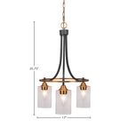 Paramount Three Light Chandelier in Matte Black & Brass with 4" Clear Bubble Shade