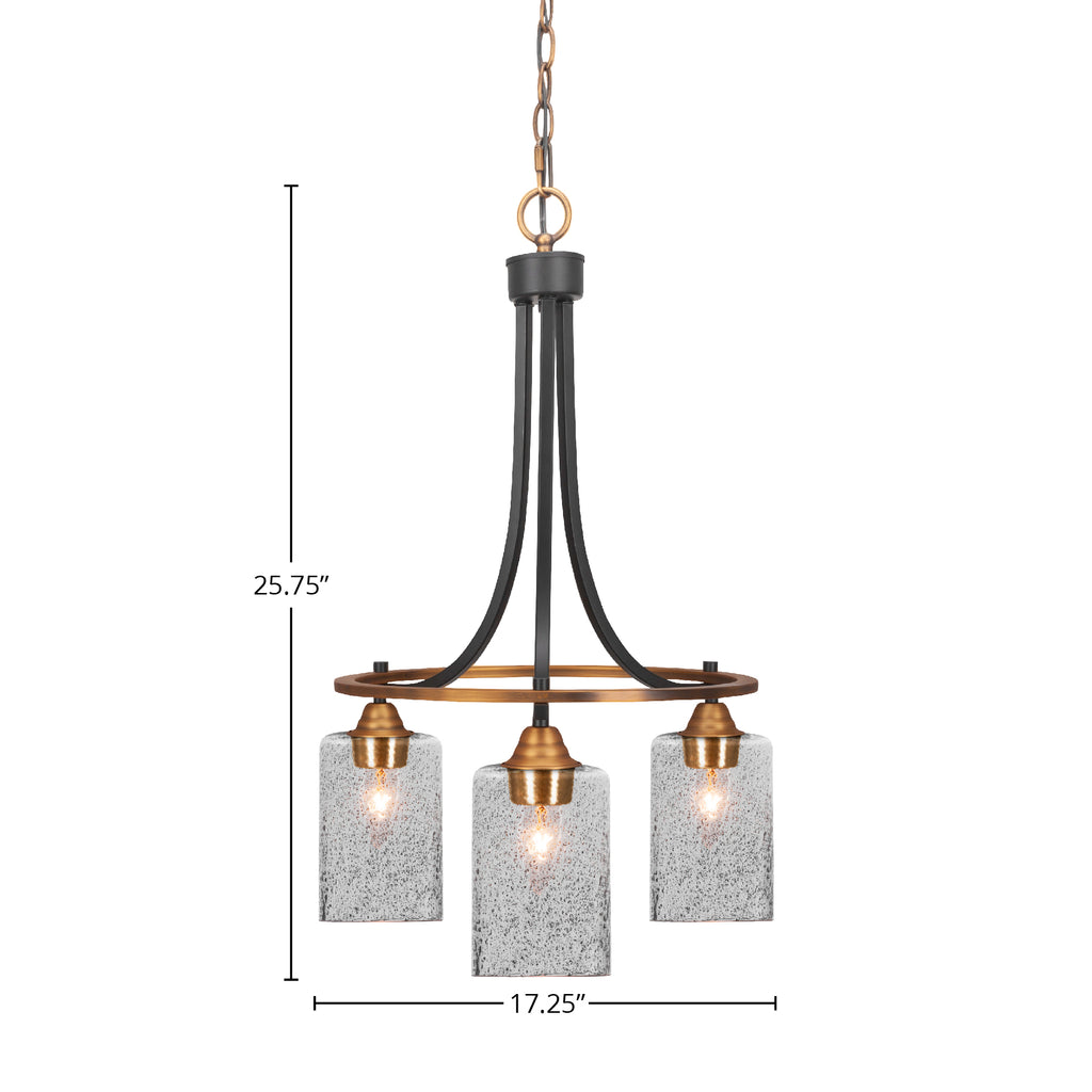 Paramount Three Light Chandelier in Matte Black & Brass with 4" Smoke Bubble Shade